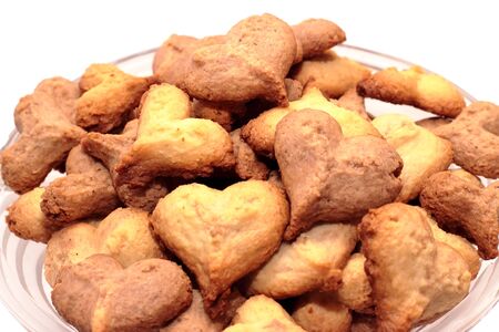 Homemade cookies in the form of heartsの写真素材