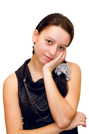 young beautiful girl with a thoughtful look and a slight smileの写真素材
