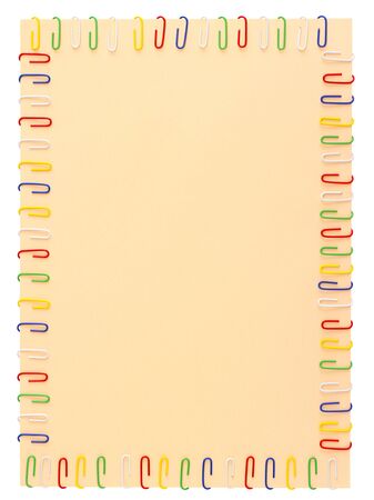 Colour A4 sheet of colored paper clips in the frameの写真素材