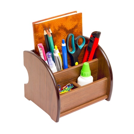 Office wooden stand for pens and pencilsの写真素材