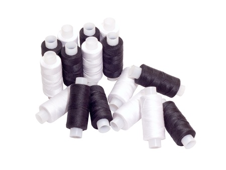 black and white thread on white backgroundの写真素材