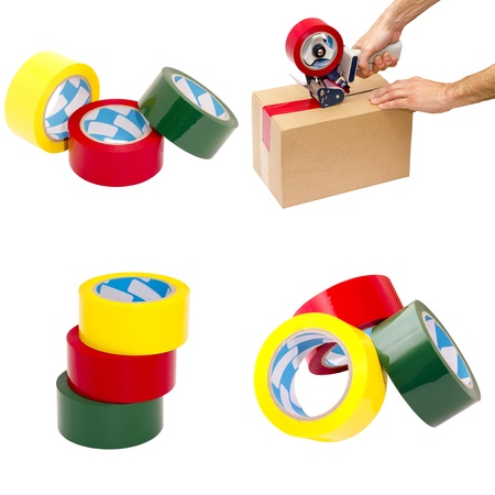 set of four images of packaging materials on a white backgroundの写真素材