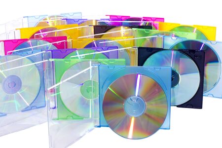 CD in the disclosed colored boxes set vertically の写真素材