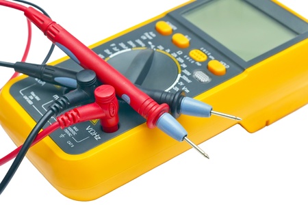 Digital yellow multimeter isolated on white backgroundの写真素材