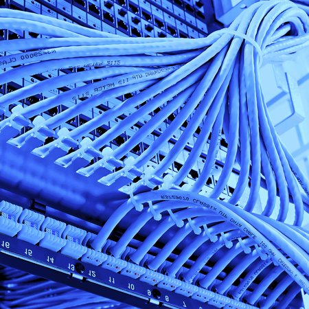 	
kind of wiring closet patch panels with 6-th category in the backgroundの写真素材