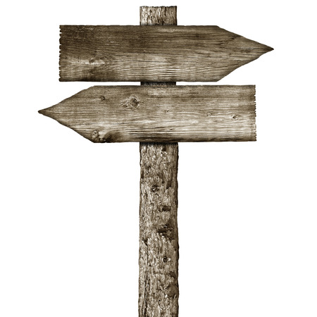 wooden signpost  isolated on a white backgroundの写真素材