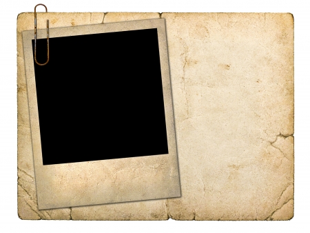 old paperboard card and an old photo isolated on white backgroundの写真素材