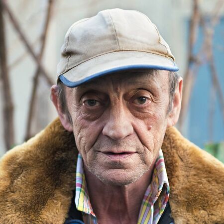 Portrait of a elderly man outdoors closeupの写真素材