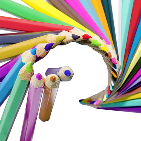 colored pencils  stacked in a spiralの写真素材