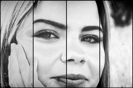 Black and white portrait of a young sensual girl close-upの写真素材