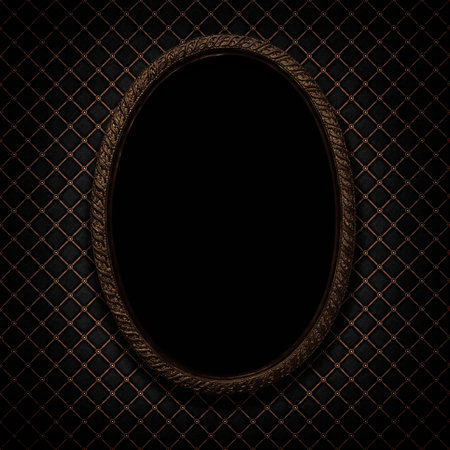 3D illustration Vintage bronze picture frame on dark tapestry backgroundの写真素材