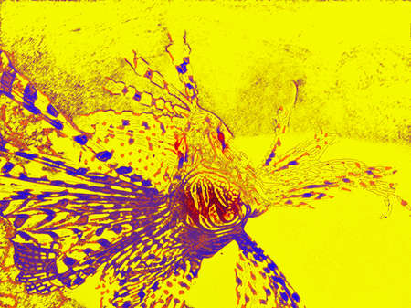 attacking macaroni monster in yellow and purple tonesの写真素材