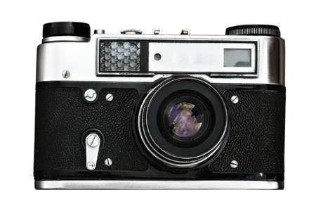 vintage film camera isolated on white backgroundの写真素材