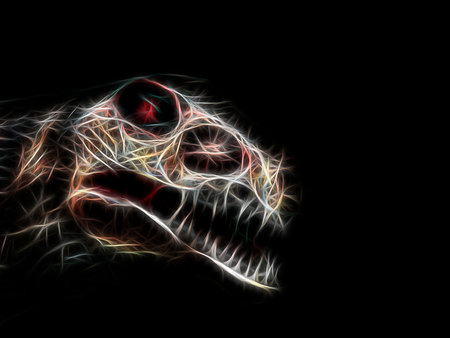 Illustration of the muzzle of an unknown monster close-up on a black backgroundの写真素材