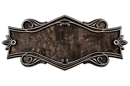 Vintage cast leather plate isolated on white backgroundの写真素材