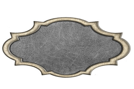vintage leather sign in a figured metal frame isolated on a white backgroundの写真素材