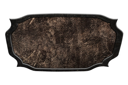 Vintage leather signboard in dark stone frame isolated on white backgroundの写真素材