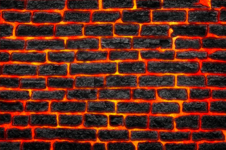 Stone blocks floating in hot magma. Grunge vintage background or banner. 3d illustrationの写真素材