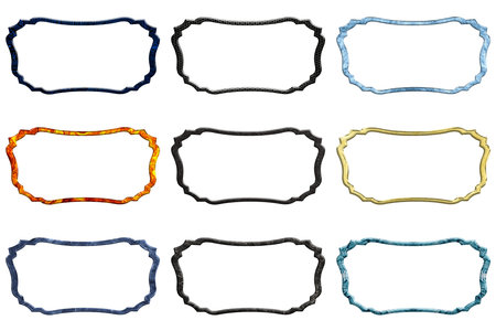 Set of decorative frames of various textures and patterns isolated on a white background. 3D illustrationの写真素材