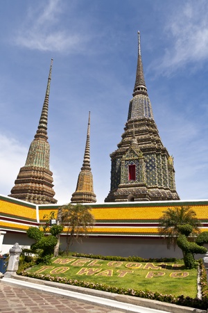 Pagoda in Wat Pho. This is where visitors will come across a first notice of a stone that is used by Welcome to Wat pho as well.の写真素材