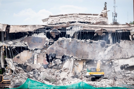 Building Destroyed by yellow backhold  の写真素材