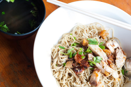 Bowl of traditional Chinese red pork noodles no soupの写真素材