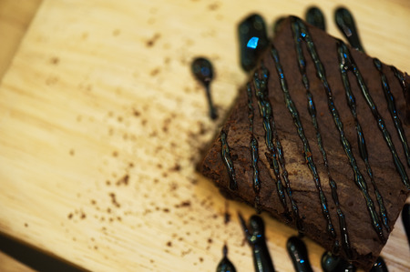 Brownie Delicious desserts with chocolate cream .の写真素材