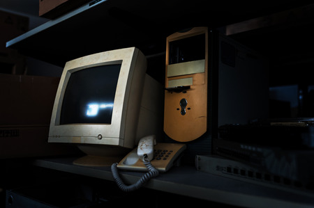 Very old computers on an office desk .の写真素材