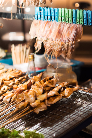 BBQ Squid on a Stick .の写真素材
