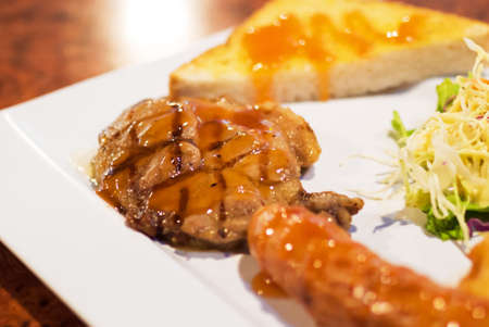 An steak dinner delicious in soft light .の写真素材