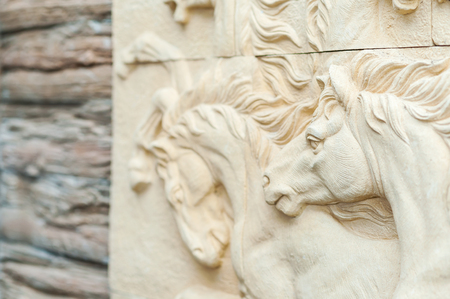 Horse Carving art of freedom in soft light .の写真素材