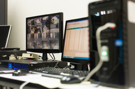 An Cctv monitor in security room center .の写真素材