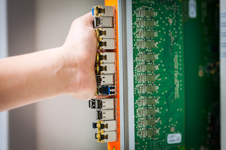 Fix network switch in data center room .の写真素材