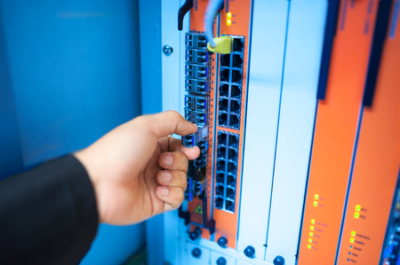 Fix network switch in data center room .の写真素材