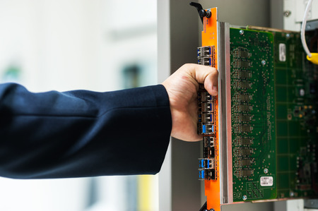 Fix network switch in data center room .の写真素材