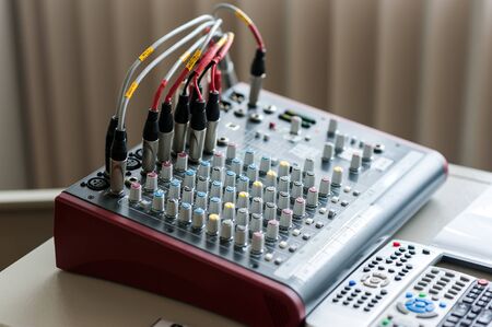 An Audio mixing table in soft light .の写真素材