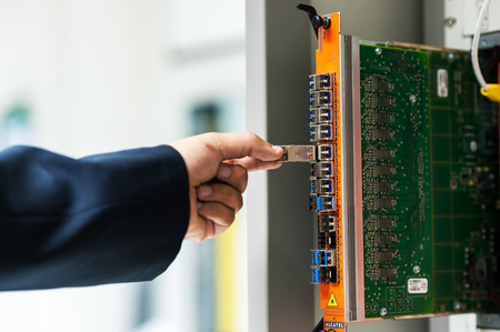 Fix network switch in data center room .の写真素材