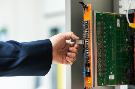 Fix network switch in data center room .の写真素材