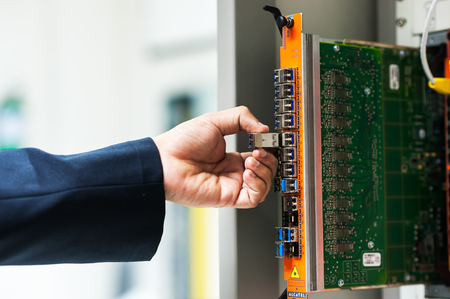 Fix network switch in data center room .の写真素材