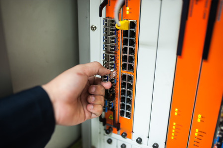 Fix network switch in data center room .の写真素材