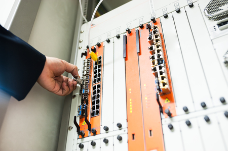 Fix network switch in data center room .の写真素材