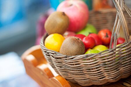 Kiwi Fruits in basket with soft light .の写真素材