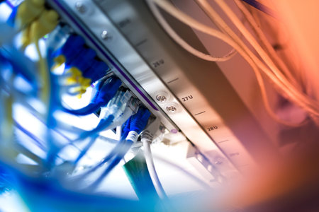 fiber optic with servers in a technology data center .