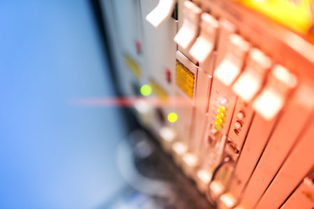 fiber optic with servers in a technology data center .