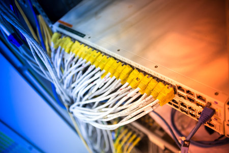 fiber optic with servers in a technology data center .