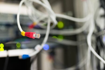 An Lan cable in network room dept of field technic .の写真素材