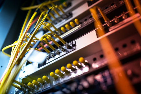 fiber optic with servers in a technology data center .
