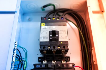 Electric outdoor fuse box in soft light .の写真素材