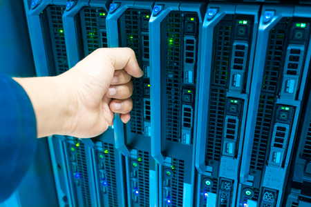 Man fix server network in data center room .の写真素材