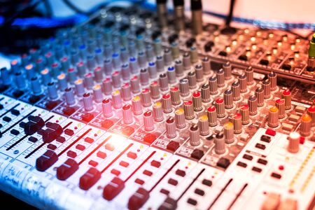 An Audio mixing table in soft light .の写真素材